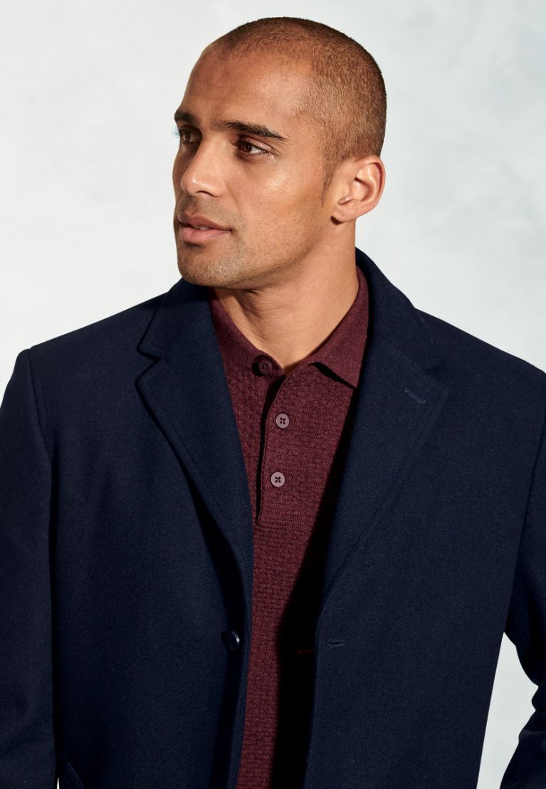 Hutchinson Navy Wool Blend Shortie Overcoat