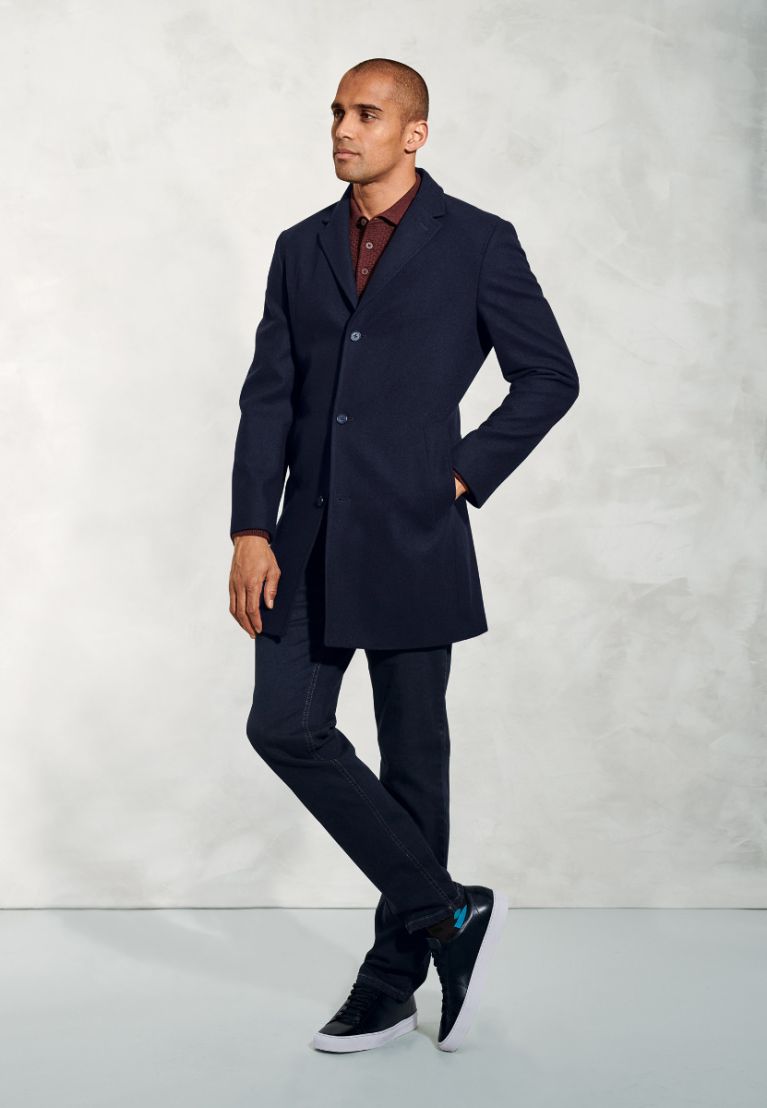 Hutchinson Navy Wool Blend Shortie Overcoat