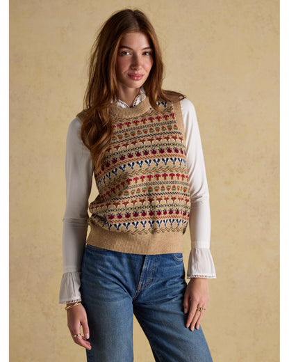 Woodland Oatmeal Cotton-Rich Intarsia Crew Neck Knitted Vest
