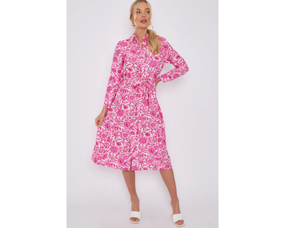 PINK PATTERN MIDI SHIRT DRESS