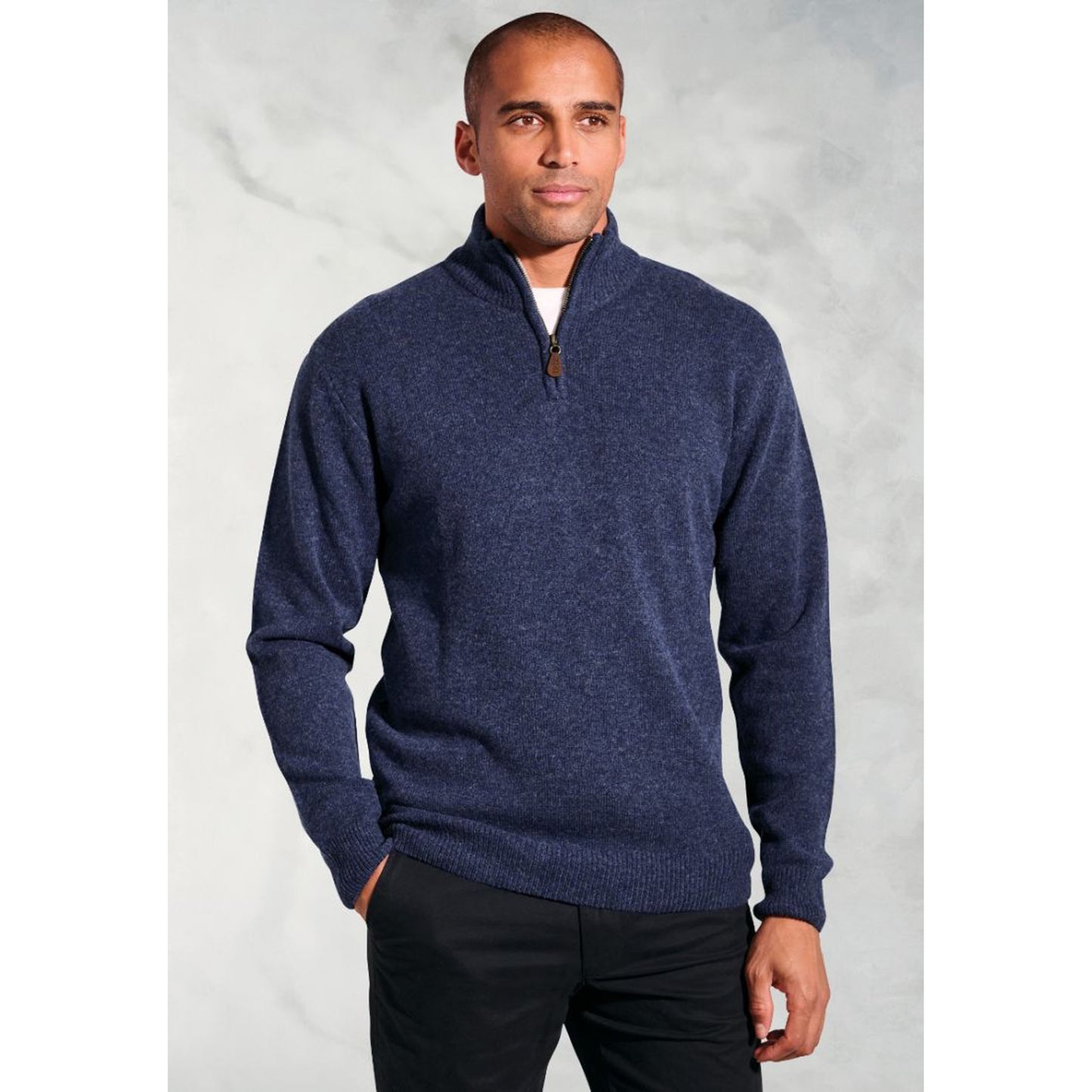 Rutherford Navy Lambswool Zip Neck Jumper