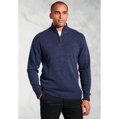 Rutherford Navy Lambswool Zip Neck Jumper