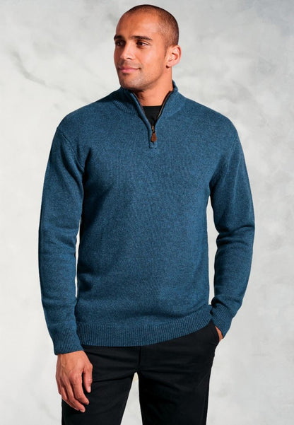 Rutherford Teal Lambswool Zip Neck Jumper