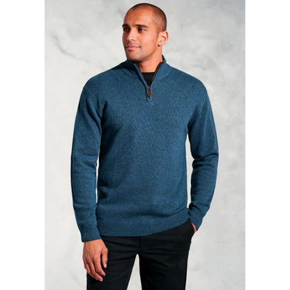 Rutherford Teal Lambswool Zip Neck Jumper