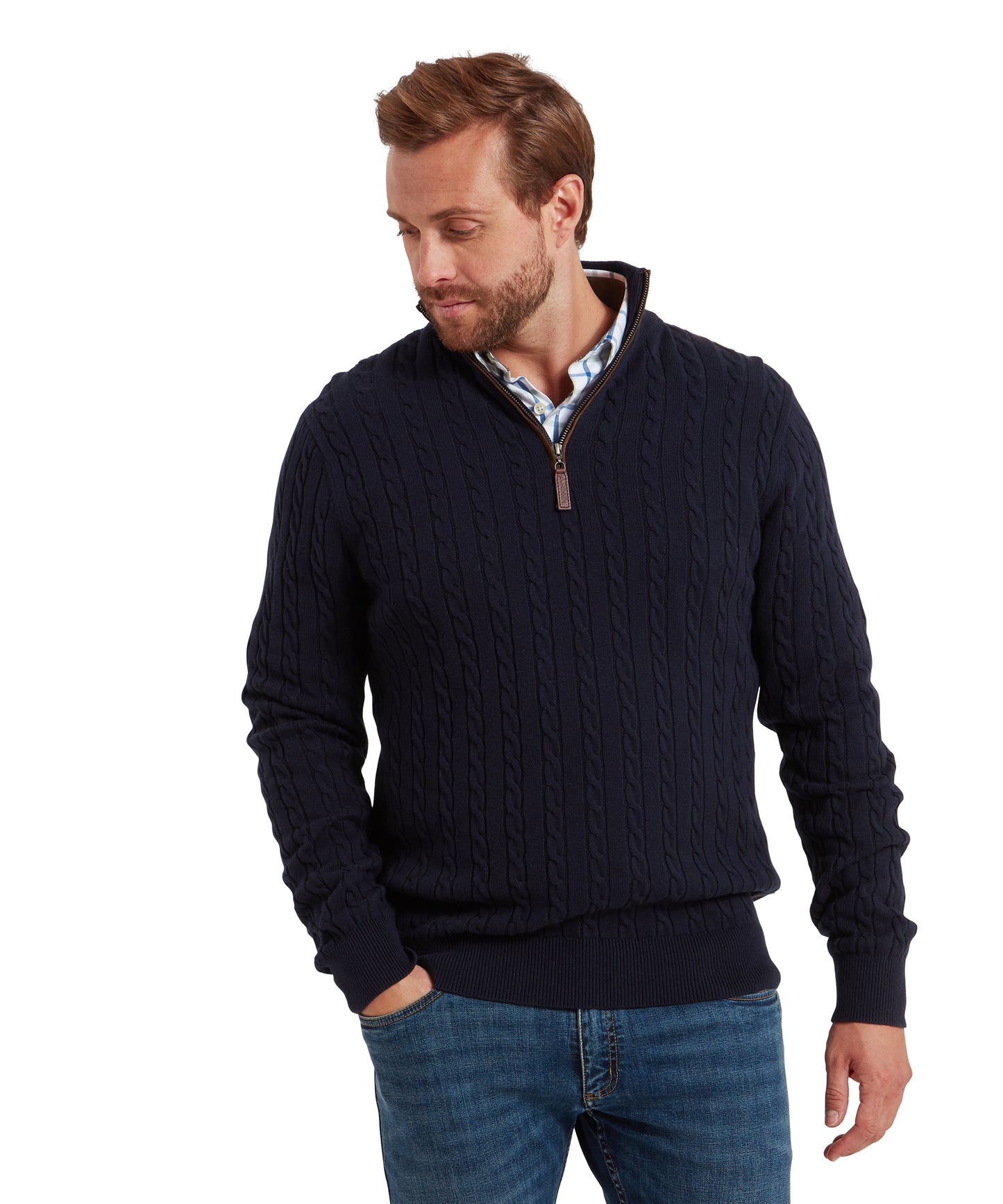 Calton Cotton Cashmere Cable 1/4 Zip Jumper