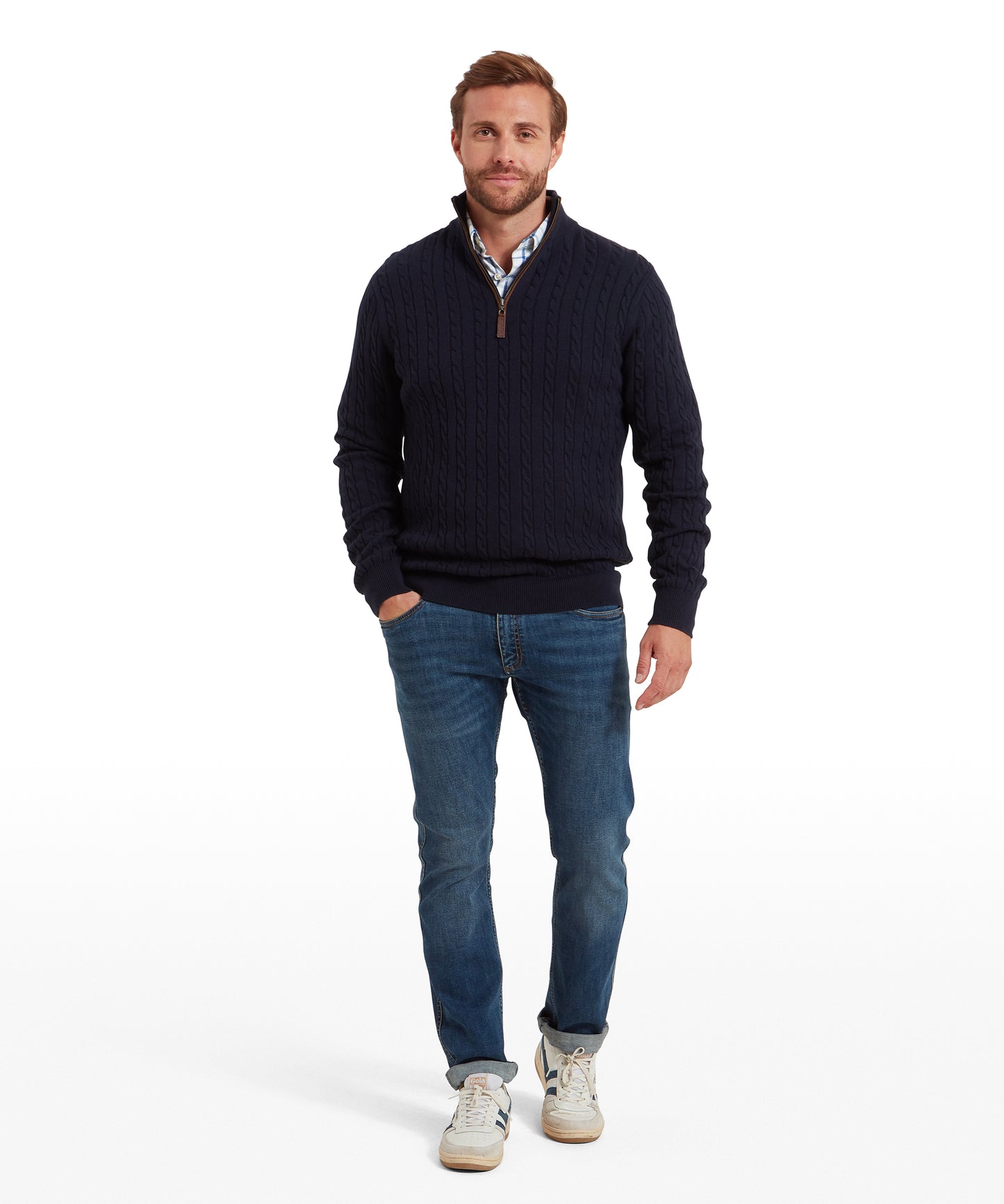 Calton Cotton Cashmere Cable 1/4 Zip Jumper