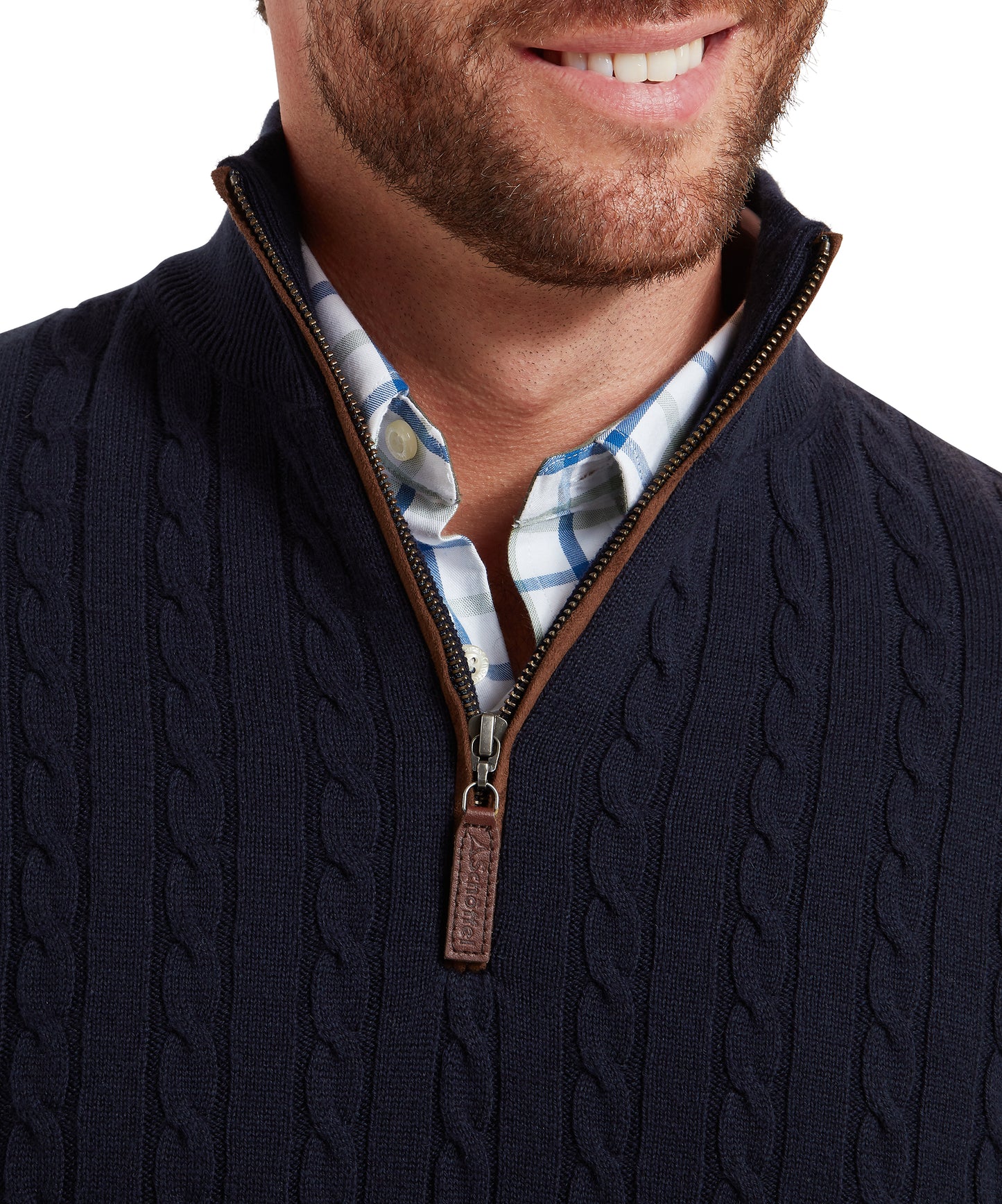 Calton Cotton Cashmere Cable 1/4 Zip Jumper