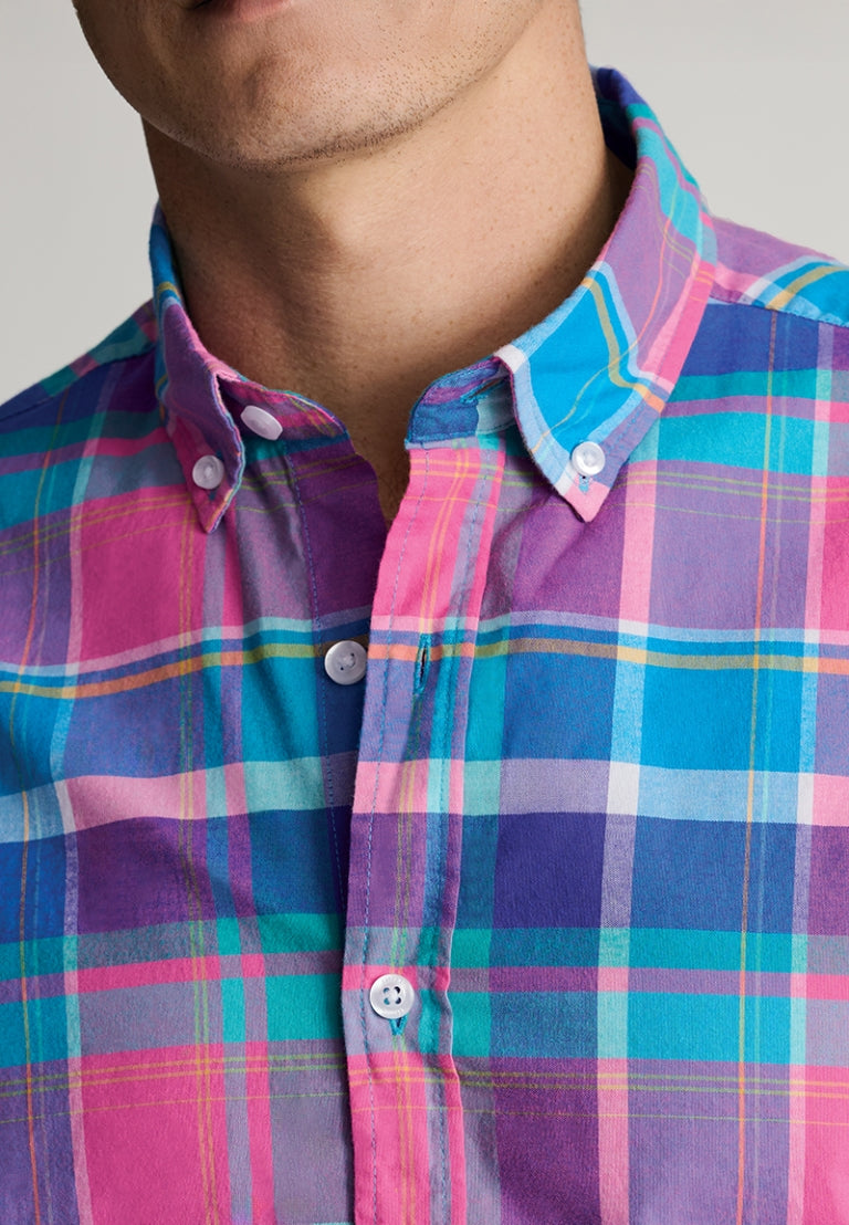 Regular Fit Magenta Madras Check Cotton Oxford Shirt