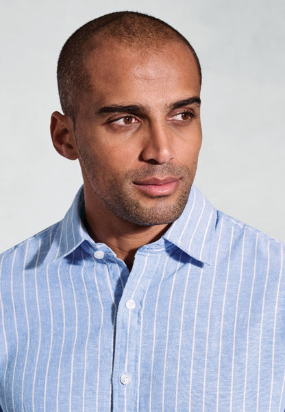 Sky Blue Linen Stripe Shirt