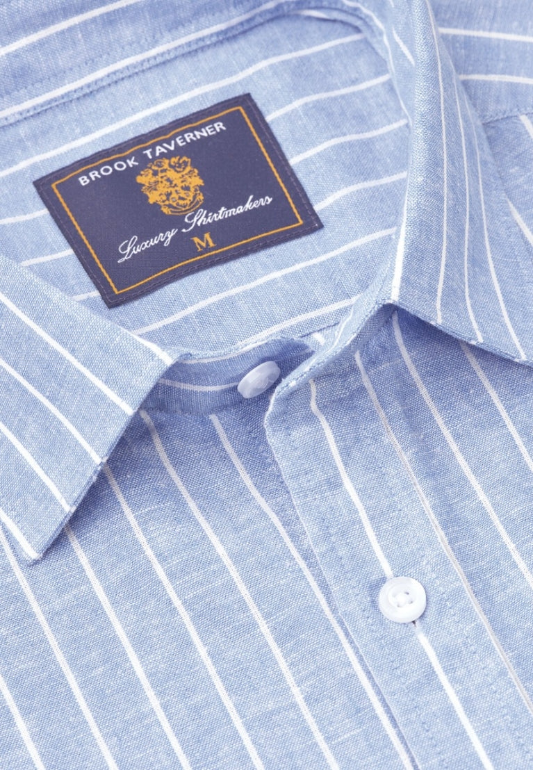 Sky Blue Linen Stripe Shirt