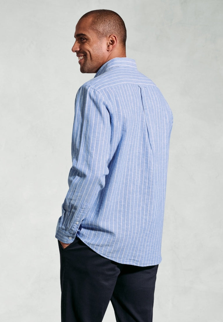 Sky Blue Linen Stripe Shirt
