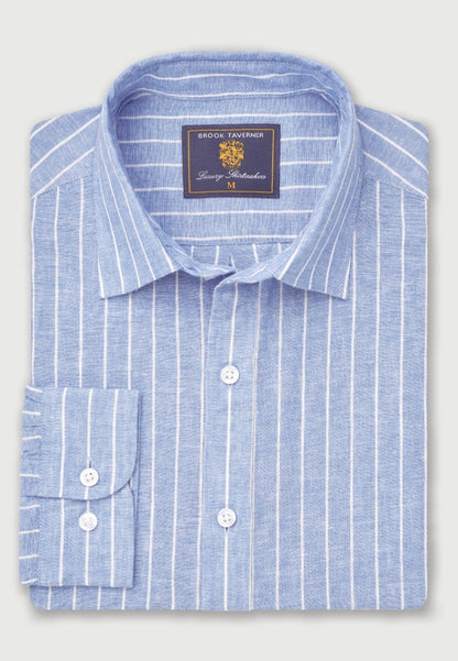 Sky Blue Linen Stripe Shirt
