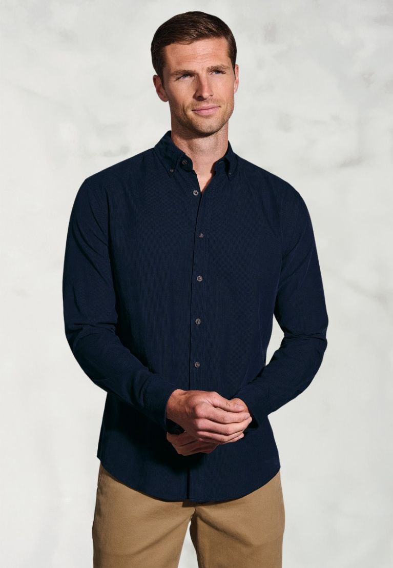 Regular Fit Navy Needlecord Cotton Shirt