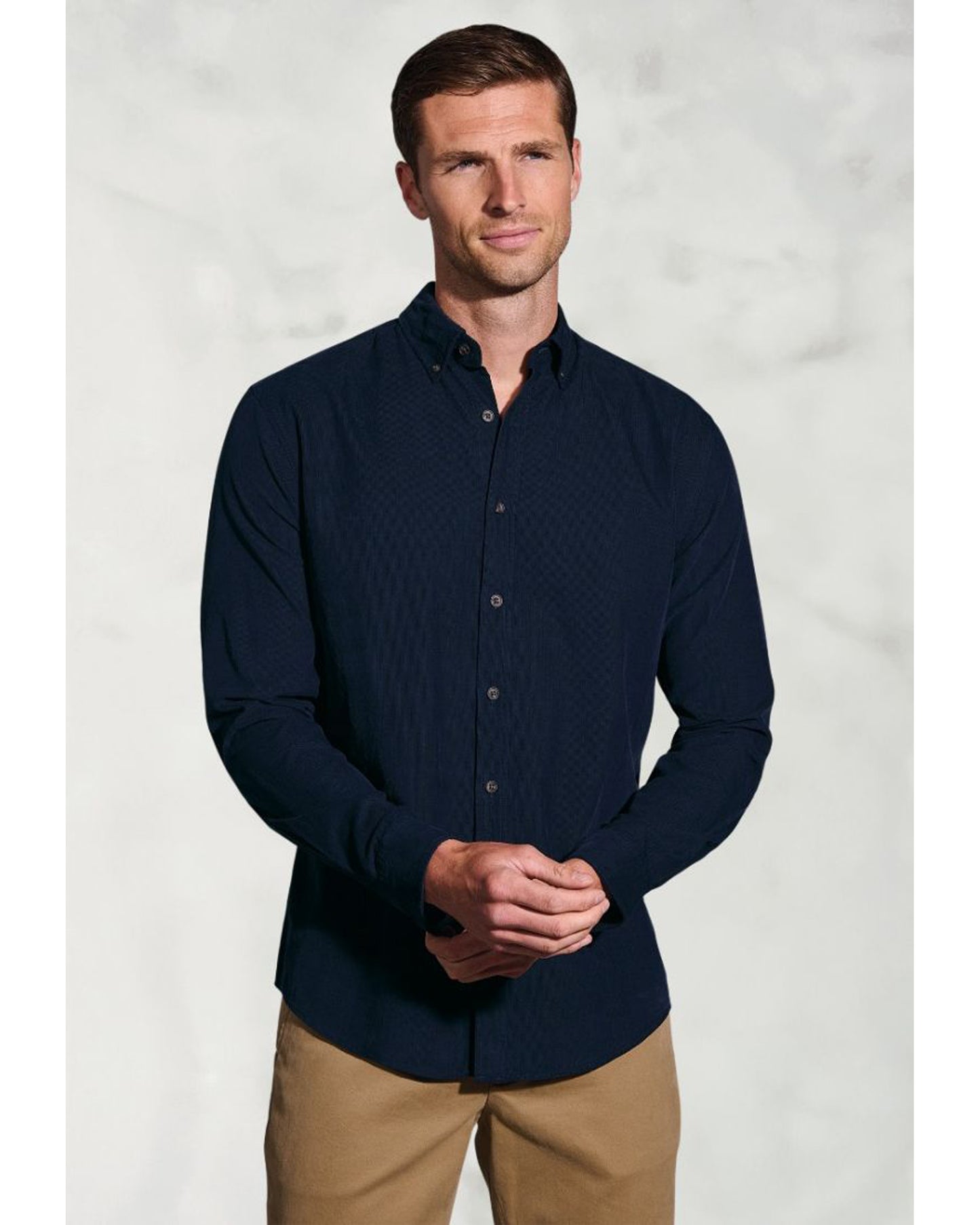 Regular Fit Navy Needlecord Cotton Shirt