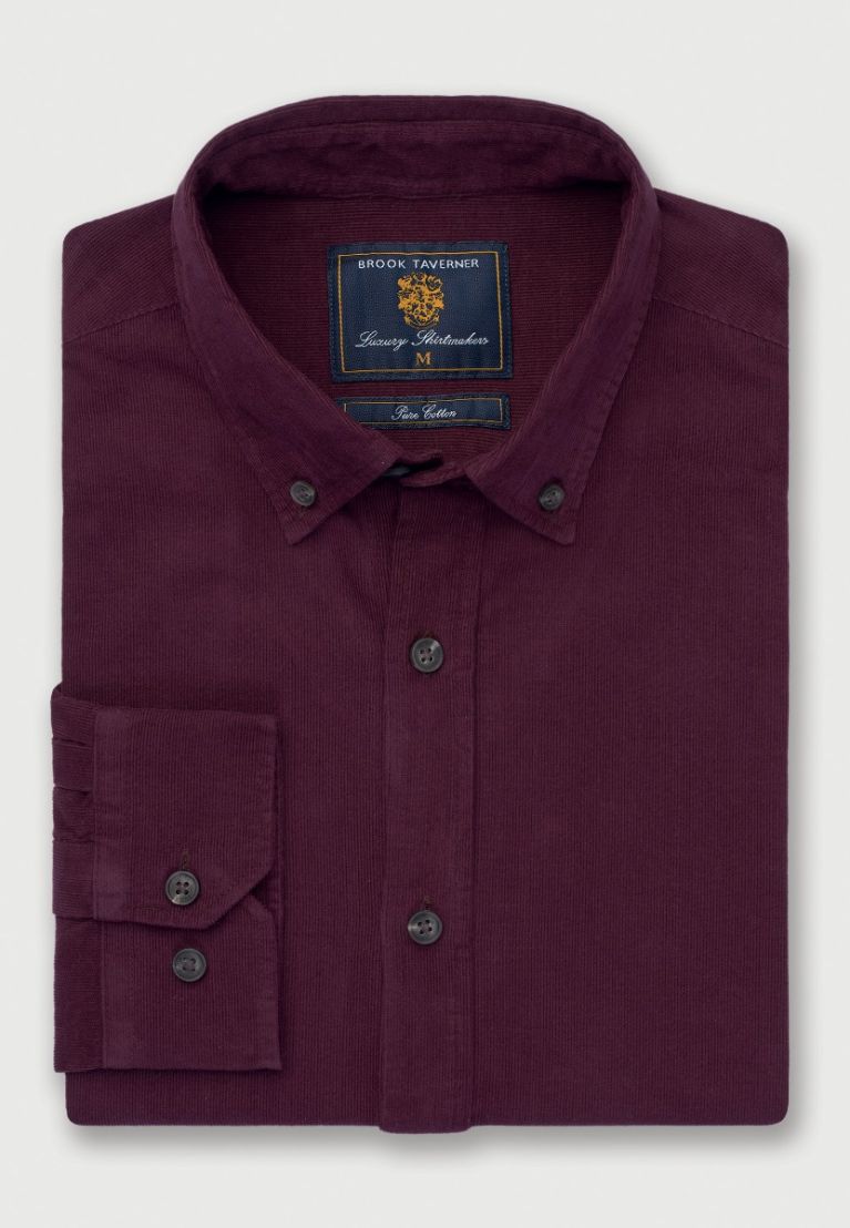 Regular Fit Plum Needlecord Cotton Shirt