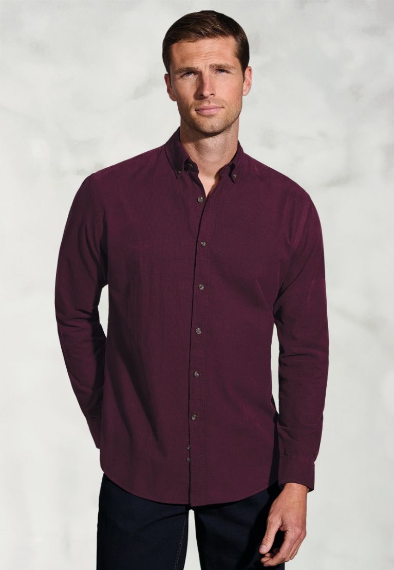 Regular Fit Plum Needlecord Cotton Shirt