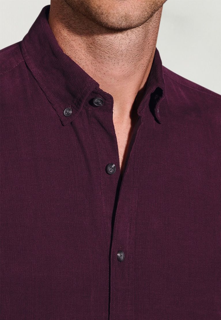 Regular Fit Plum Needlecord Cotton Shirt