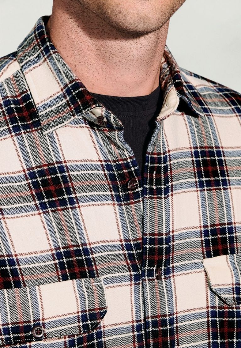 Regular Fit Ecru Herringbone Check Brushed Cotton Shirt