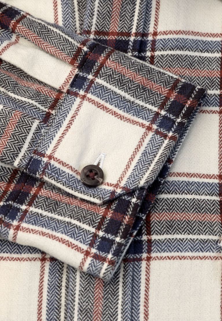 Regular Fit Ecru Herringbone Check Brushed Cotton Shirt