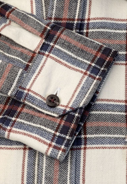 Regular Fit Ecru Herringbone Check Brushed Cotton Shirt