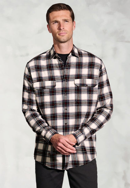 Regular Fit Ecru Herringbone Check Brushed Cotton Shirt