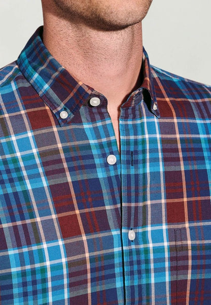 Regular Fit Teal Melange Check Cotton Shirt