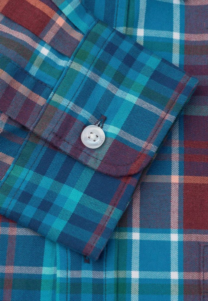 Regular Fit Teal Melange Check Cotton Shirt