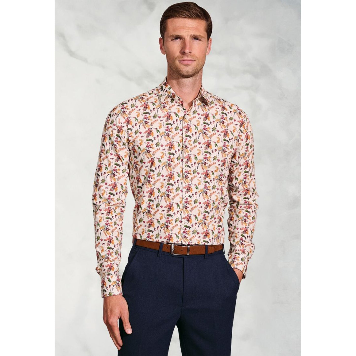 Regular Fit Ecru Acorn Print Cotton Shirt