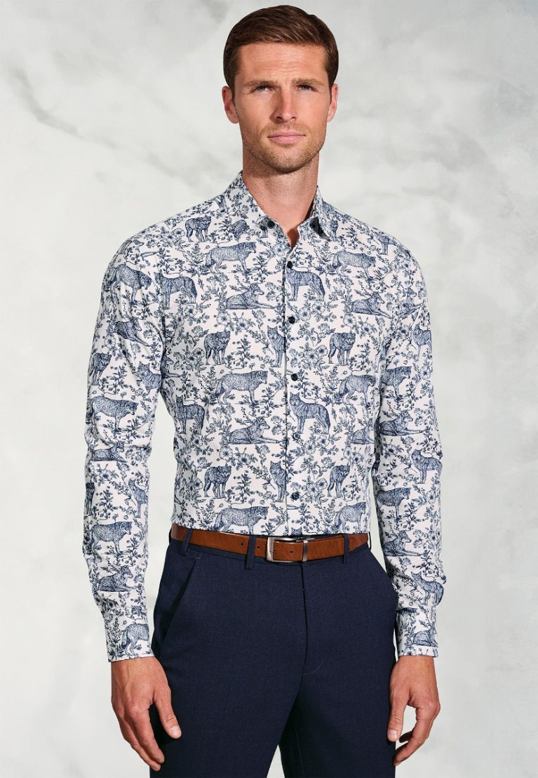 Wolf Print Cotton Shirt