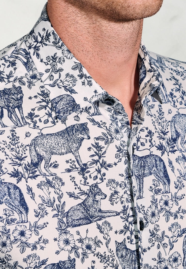 Wolf Print Cotton Shirt