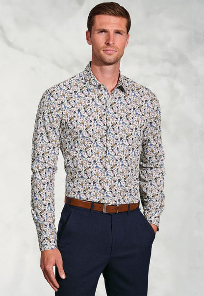Regular Fit Ecru Nutcracker Print Cotton Shirt