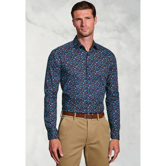 Regular Fit Navy Bauble Cotton Print Shirt