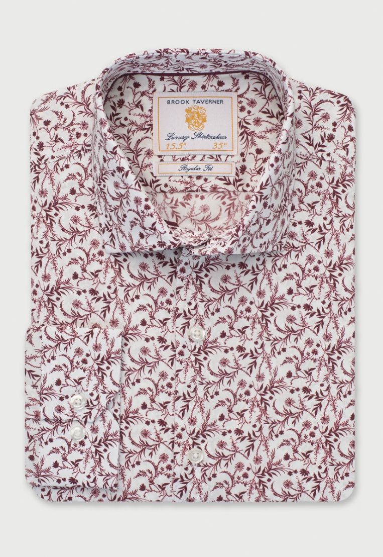Regular Fit Burgundy Floral Silhouette Cotton Shirt