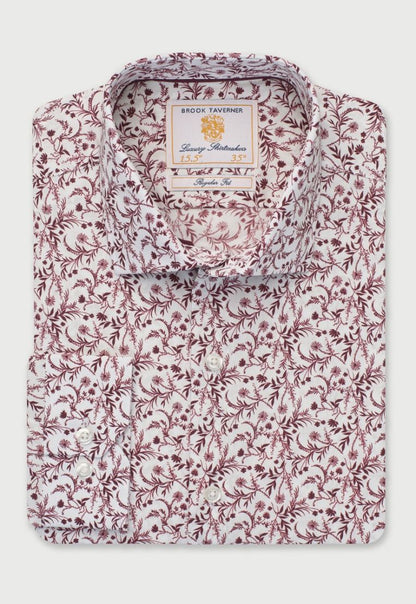 Regular Fit Burgundy Floral Silhouette Cotton Shirt