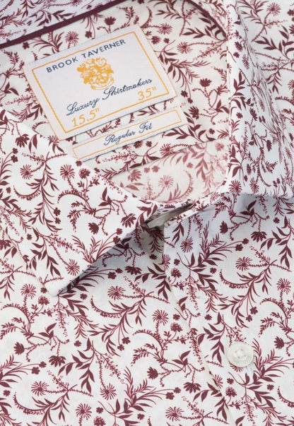 Regular Fit Burgundy Floral Silhouette Cotton Shirt