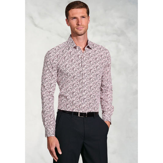 Regular Fit Burgundy Floral Silhouette Cotton Shirt