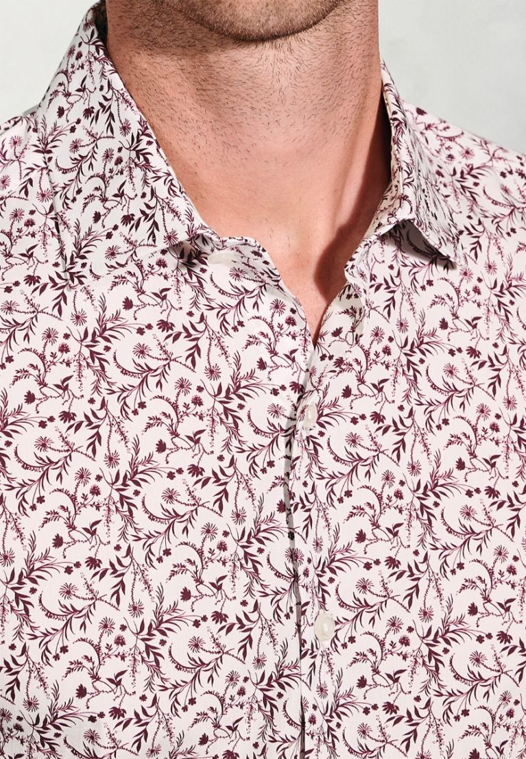 Regular Fit Burgundy Floral Silhouette Cotton Shirt