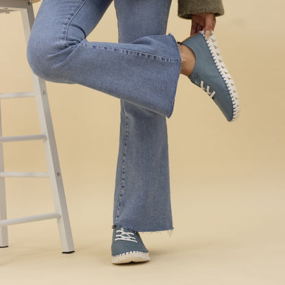 Lunar St Austell Light Blue Leather Plimsoll