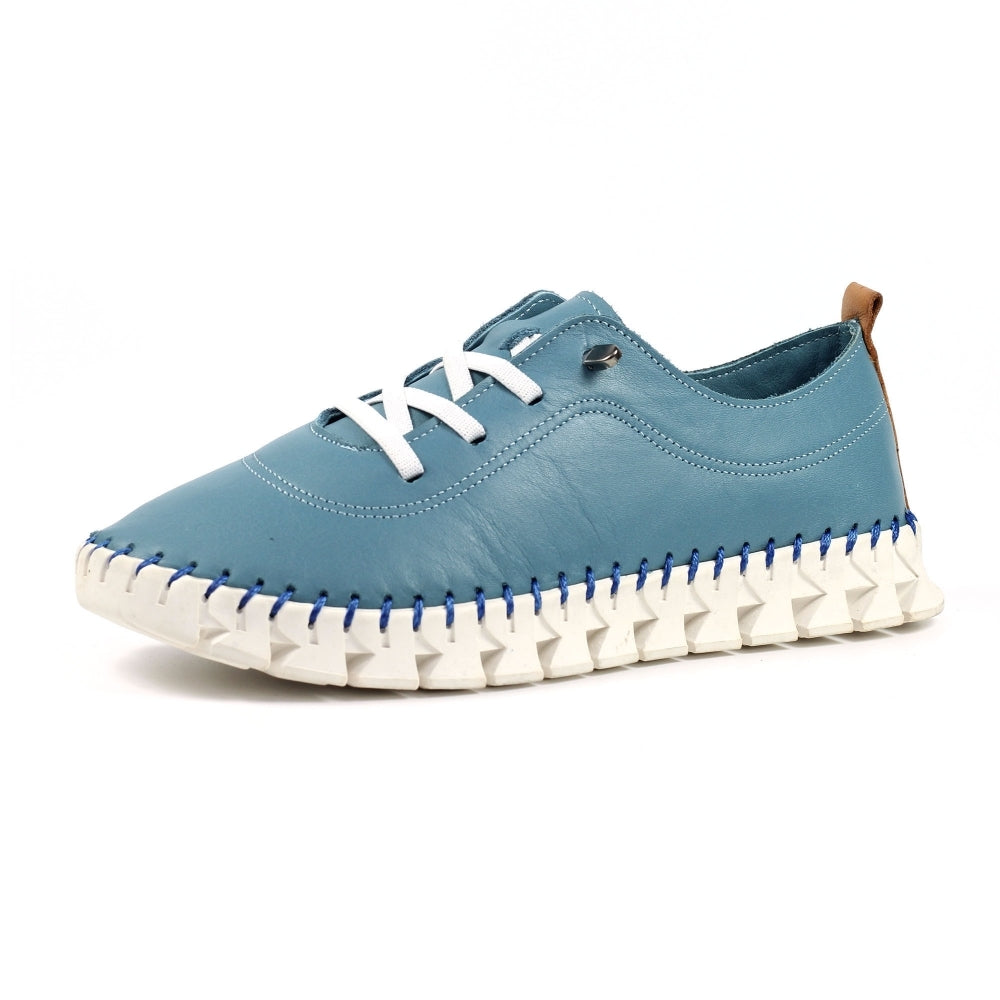 Lunar St Austell Light Blue Leather Plimsoll