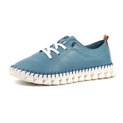 Lunar St Austell Light Blue Leather Plimsoll