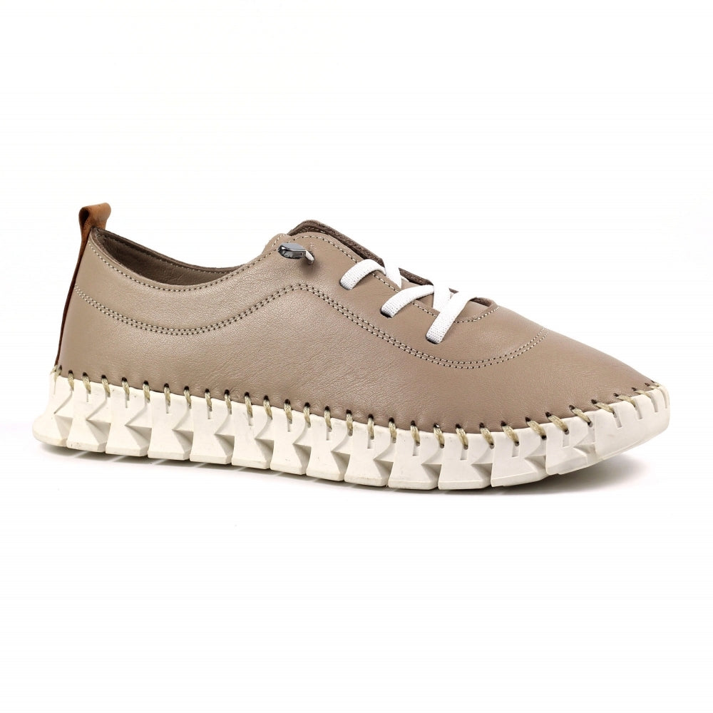 Lunar St Austell Taupe Leather Plimsoll