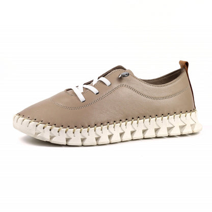 Lunar St Austell Taupe Leather Plimsoll