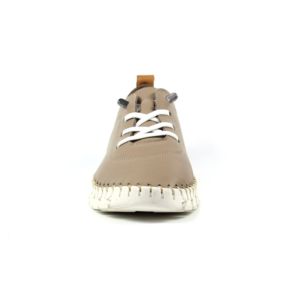 Lunar St Austell Taupe Leather Plimsoll