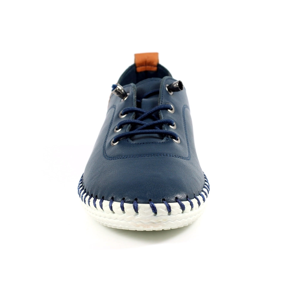 St Ives Navy Leather Plimsoll
