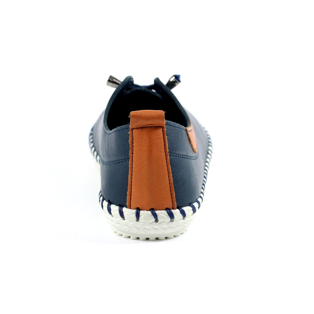 St Ives Navy Leather Plimsoll