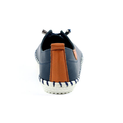 St Ives Navy Leather Plimsoll