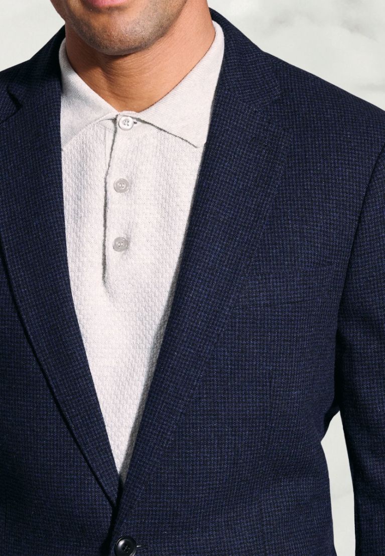 Tailored Fit Swinburn Navy Puppytooth Wool Blend Jacket
