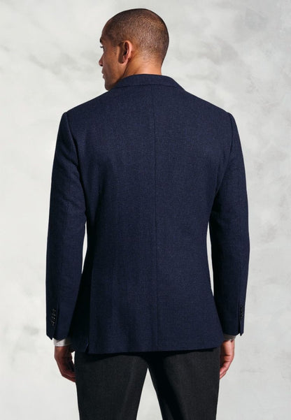 Tailored Fit Swinburn Navy Puppytooth Wool Blend Jacket