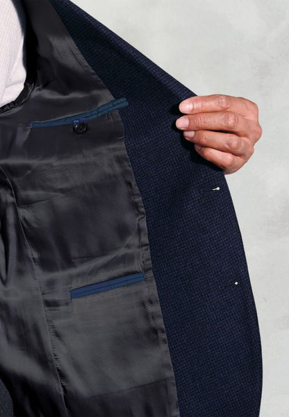 Tailored Fit Swinburn Navy Puppytooth Wool Blend Jacket