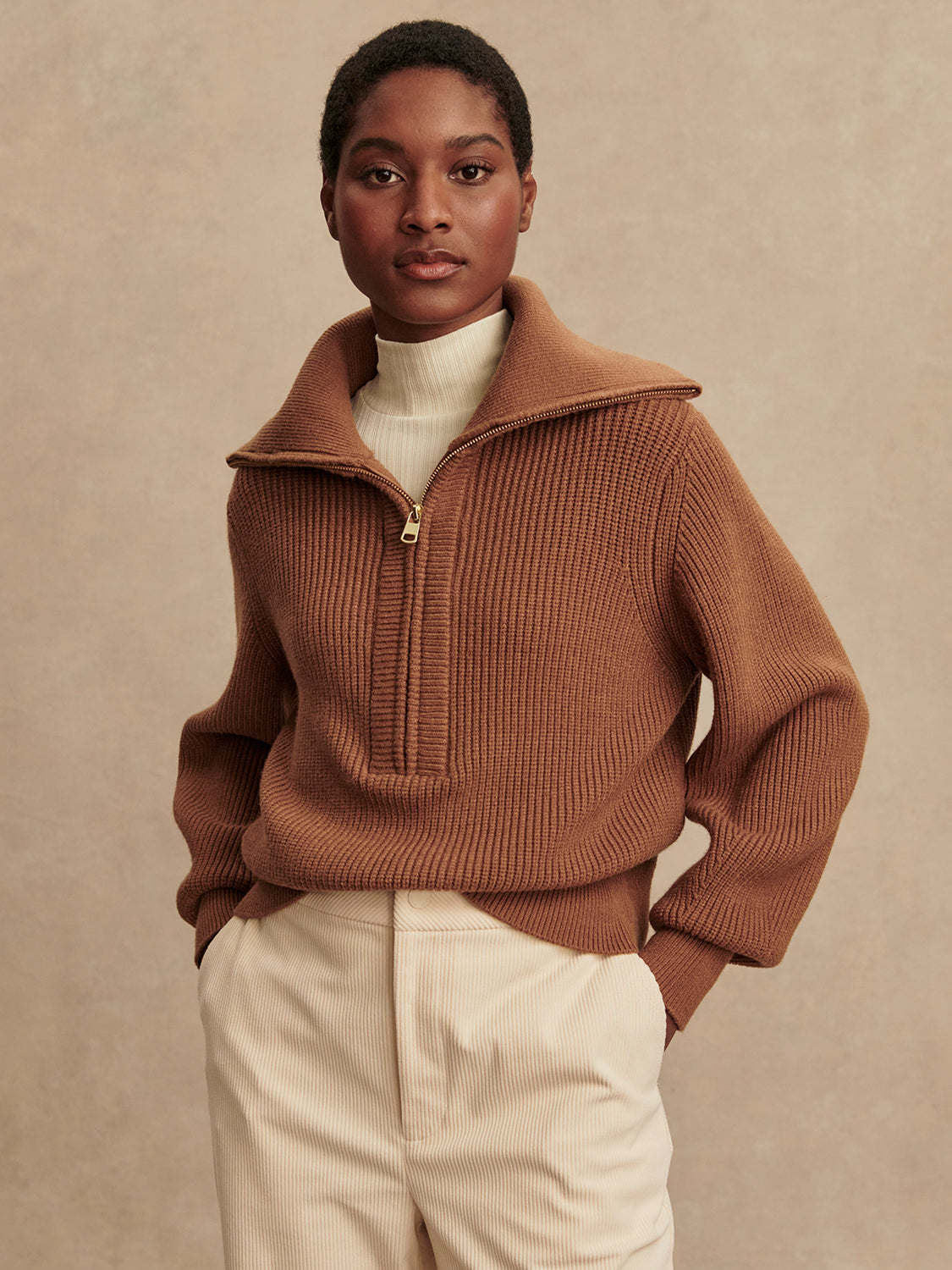 Maura Half Zip Rib Knit